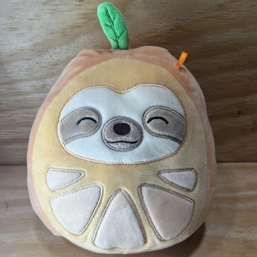 Squishmallows Simon the Orange Sloth 7.5" Plush Fruit Costume Kellytoy Stuffed